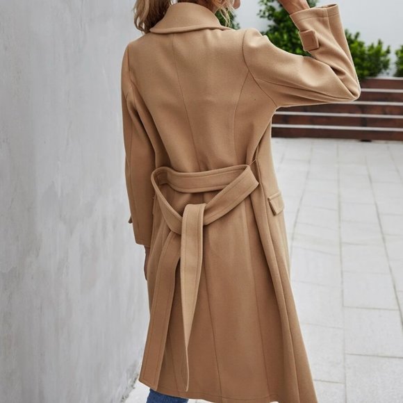 Light blush baby pink winter peacoat trench long jacket minimalist - Picture 12 of 16
